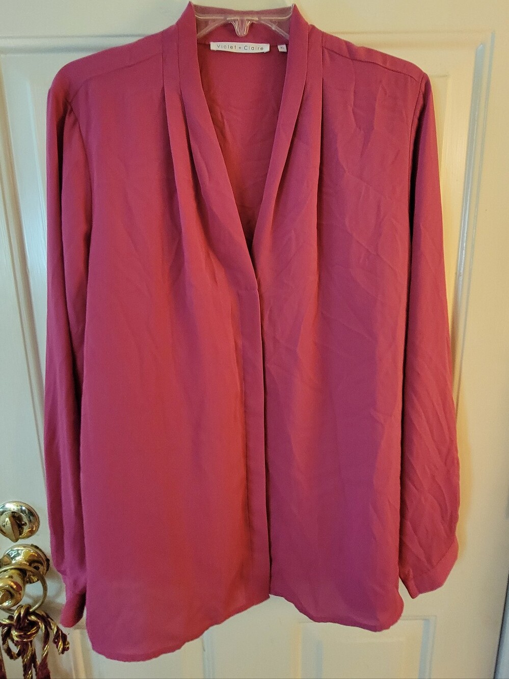 Violet & Claire Rose-Pink Draped V-Neck Blouse